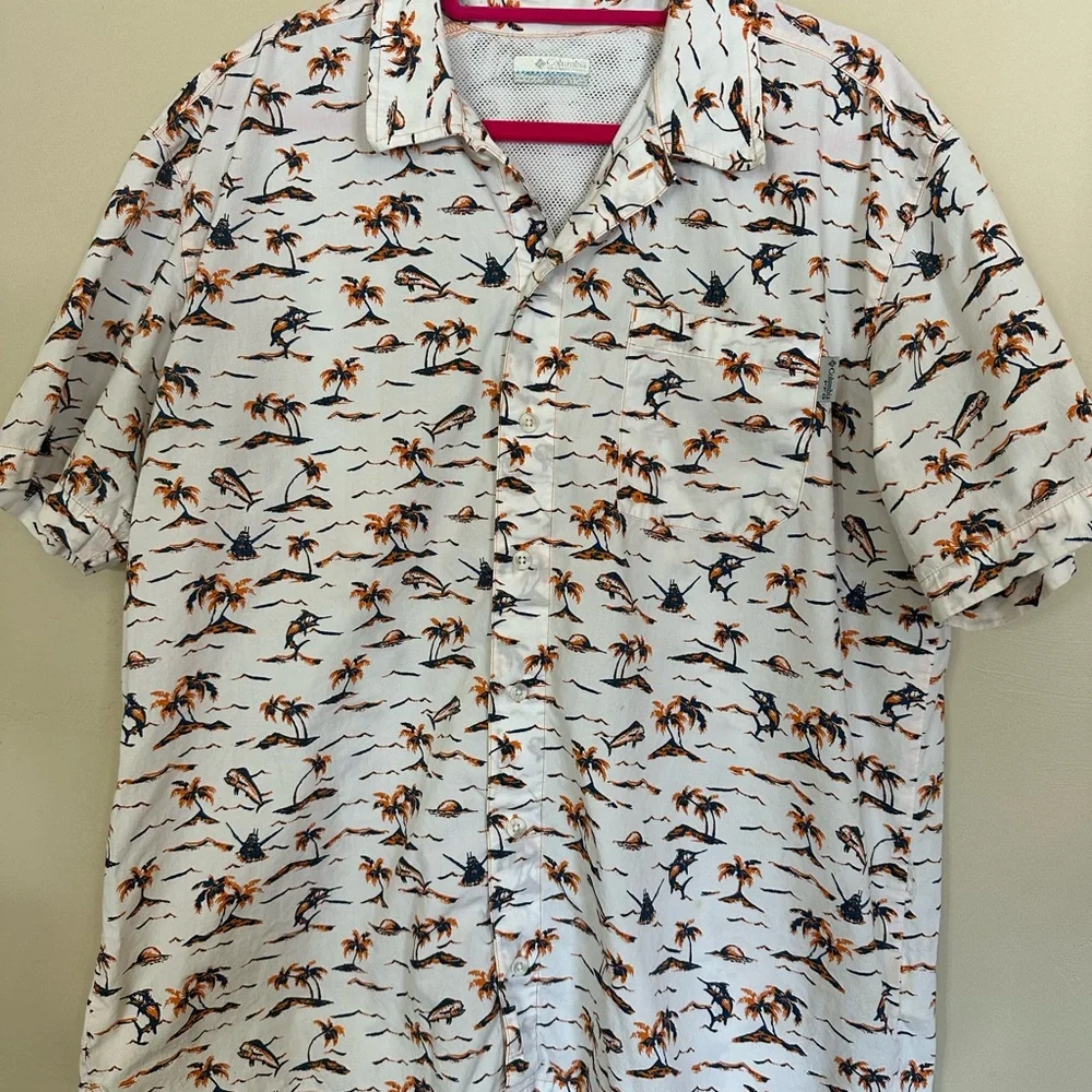 Columbia Men's Palm Tree Print‎ Shirt - White and Orange